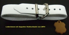 Lederriemen 1,4 cm x 18,0 cm mit doppelter Metallschlaufe in 6 Farben für Nostalgie-Kinderwagen Schnallenriemen u.v.m.