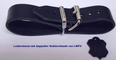 Lederriemen 1,4 cm x 18,0 cm mit doppelter Metallschlaufe in 6 Farben für Nostalgie-Kinderwagen Schnallenriemen u.v.m.